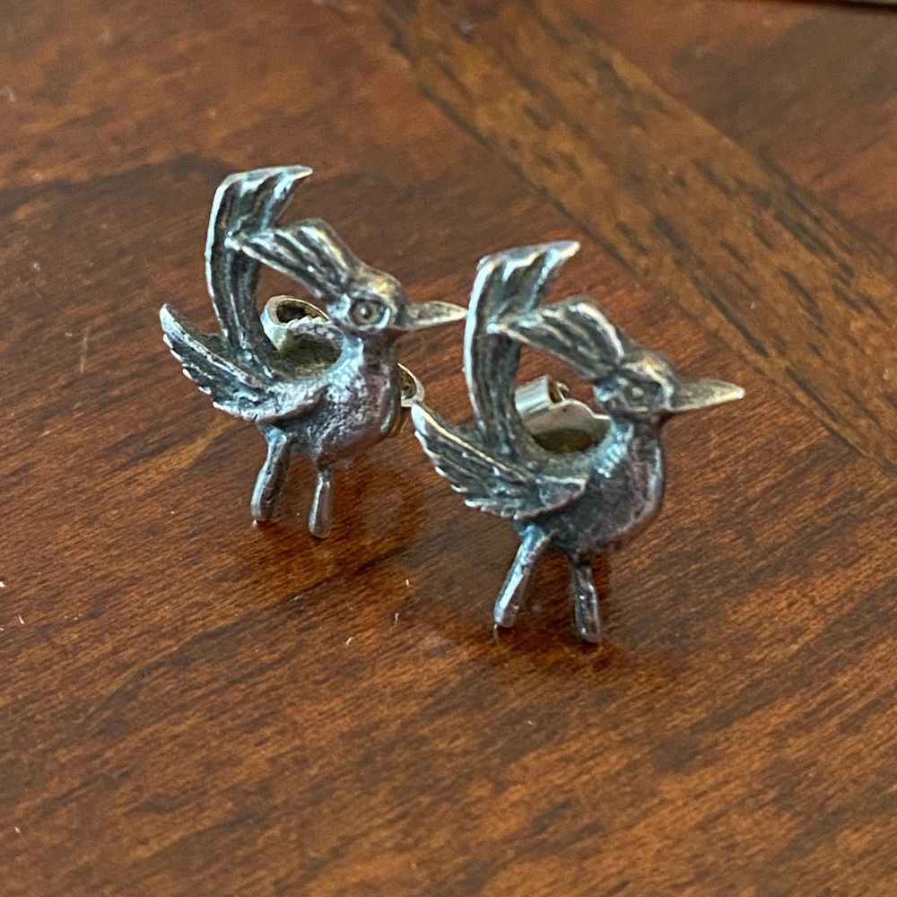 Vintage Sterling Silver Roadrunner Pierced Earrings